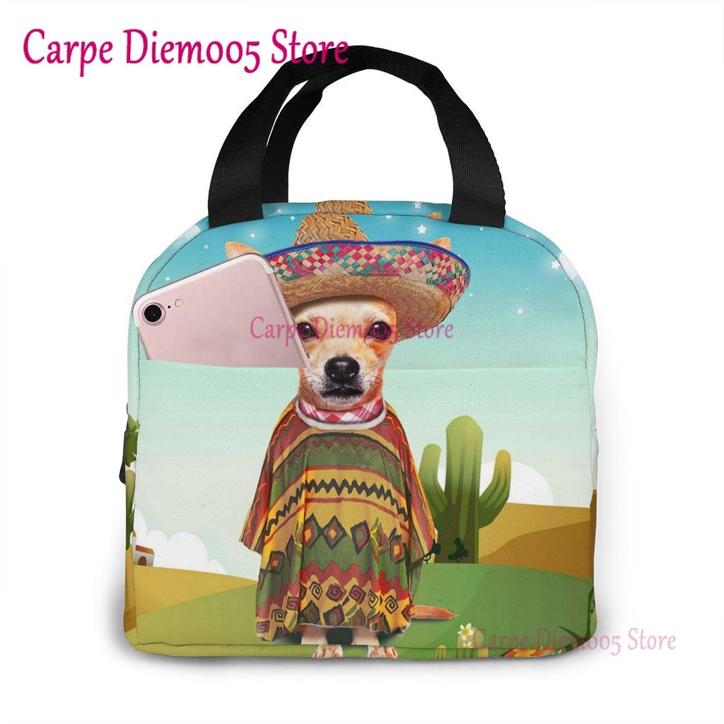 Unisex Food Warmer Bag Chihuahua Dog Lunch Bag Reusable Lunch Box Lunch Cooler Tote