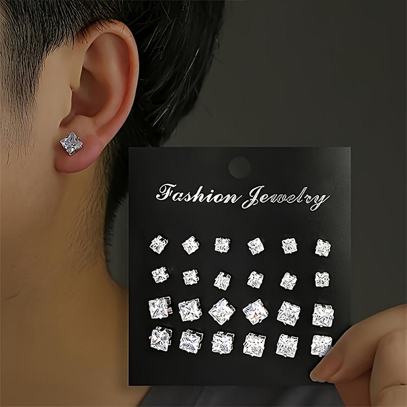 1Set White Shiny  Zircon Earrings Set  Geometric Ear Studs For Women Trend Minimalist Jewelry Accessories Gifts