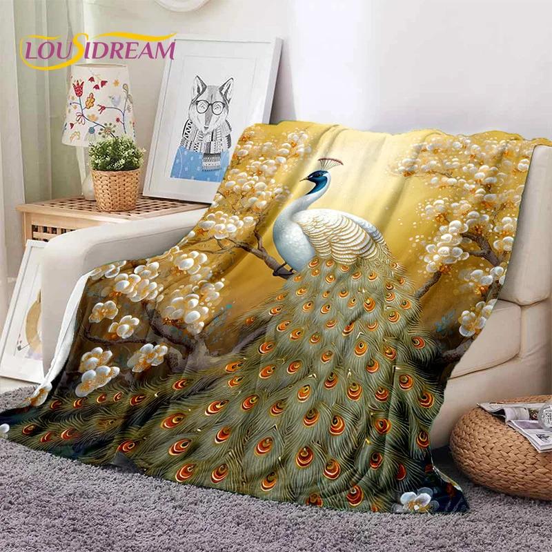 Niedliche Traumvögel Papagei Pfau Cartoon Weiche Flanelldecke für Bett Schlafzimmer Sofa Picknick, Tagesdecke für Draußen Freizeit Geschenk