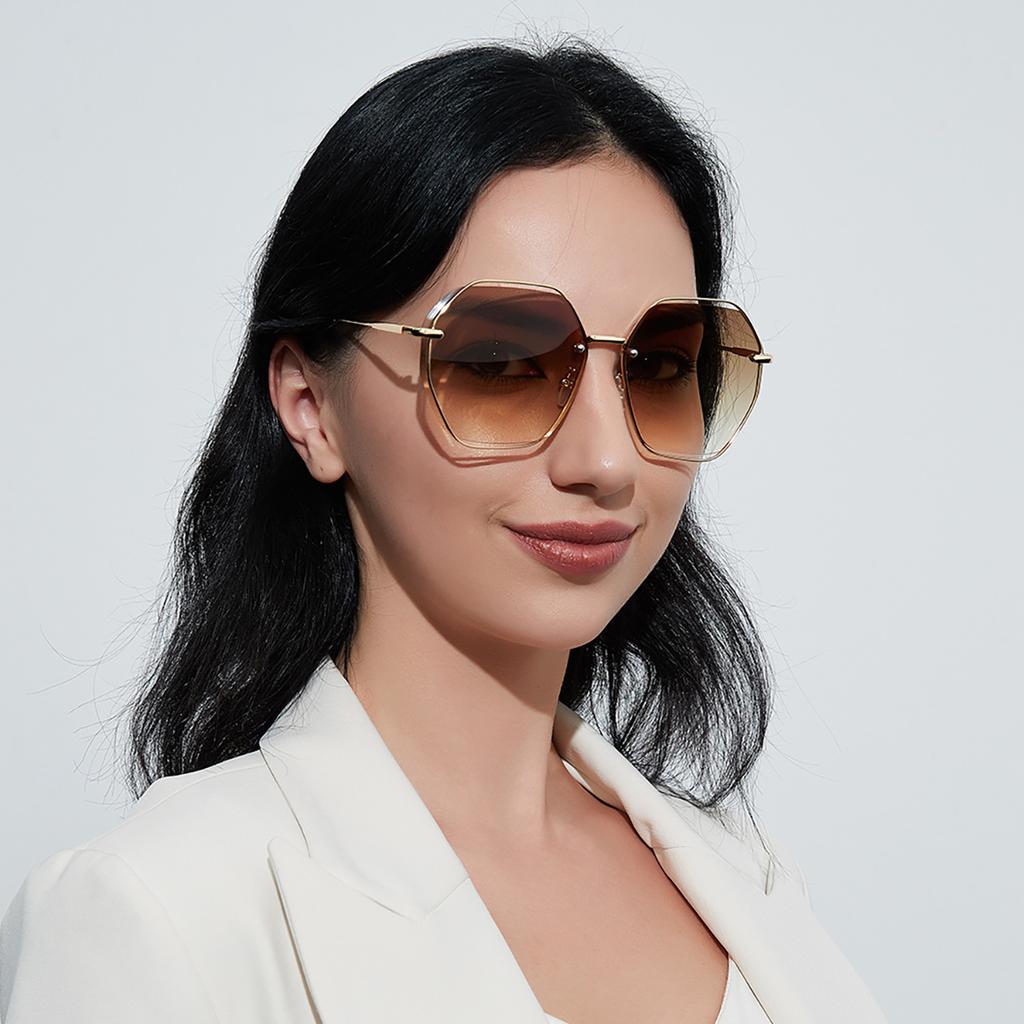 Metal Glasses Men'S Polygonal Large Frame Face Covering Plain Glasses Retro Sunglasses Women'S Sunglasses