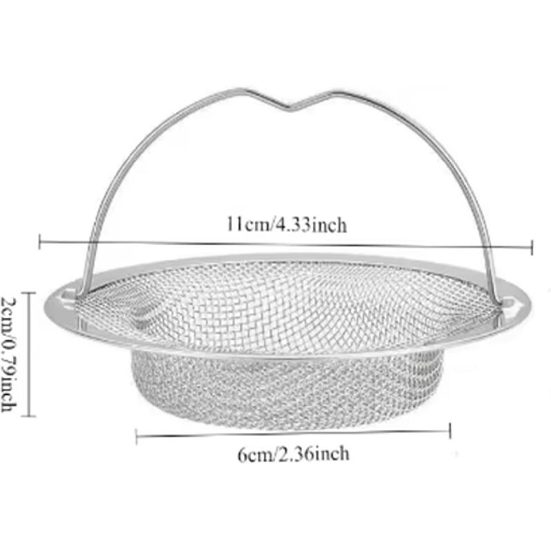 Kitchen Sink Strainer, Stainless Steel Mesh Drain Basket with Handle, Rust Proof Filter for Bathroom