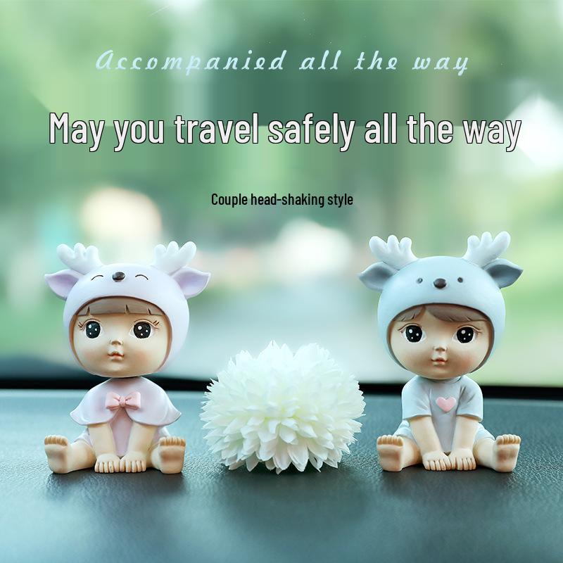 Nodding Couple Doll Ornament - Cute Resin Decoration for Cars & Cakes