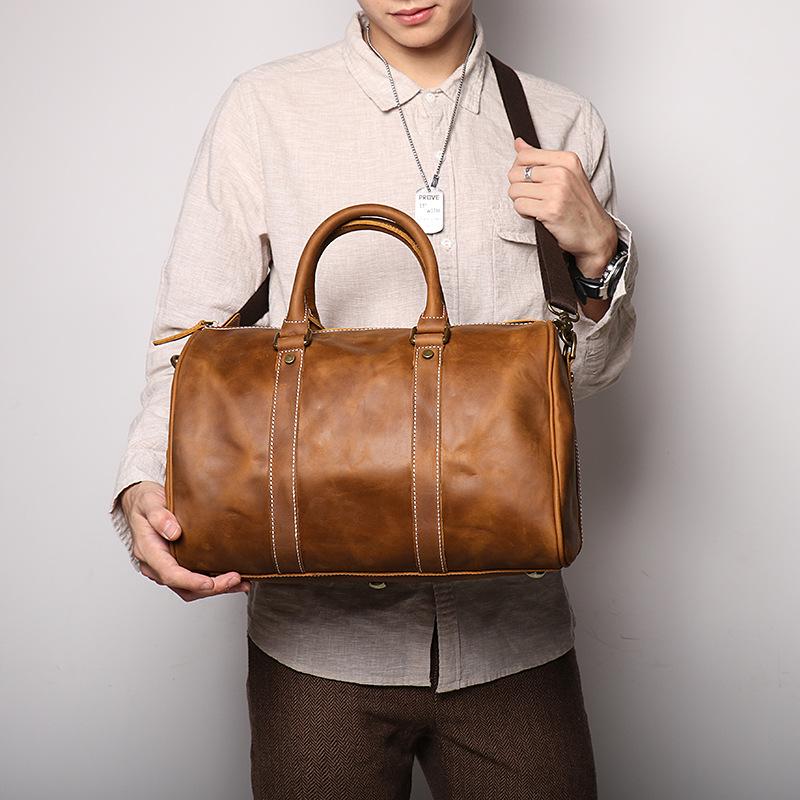 Retro New Leather Hand-held Travel Bag, Crazy Horse Leather Short Distance Business Travel Luggage Bag, Men's Single Shoulder Crossbody Bag