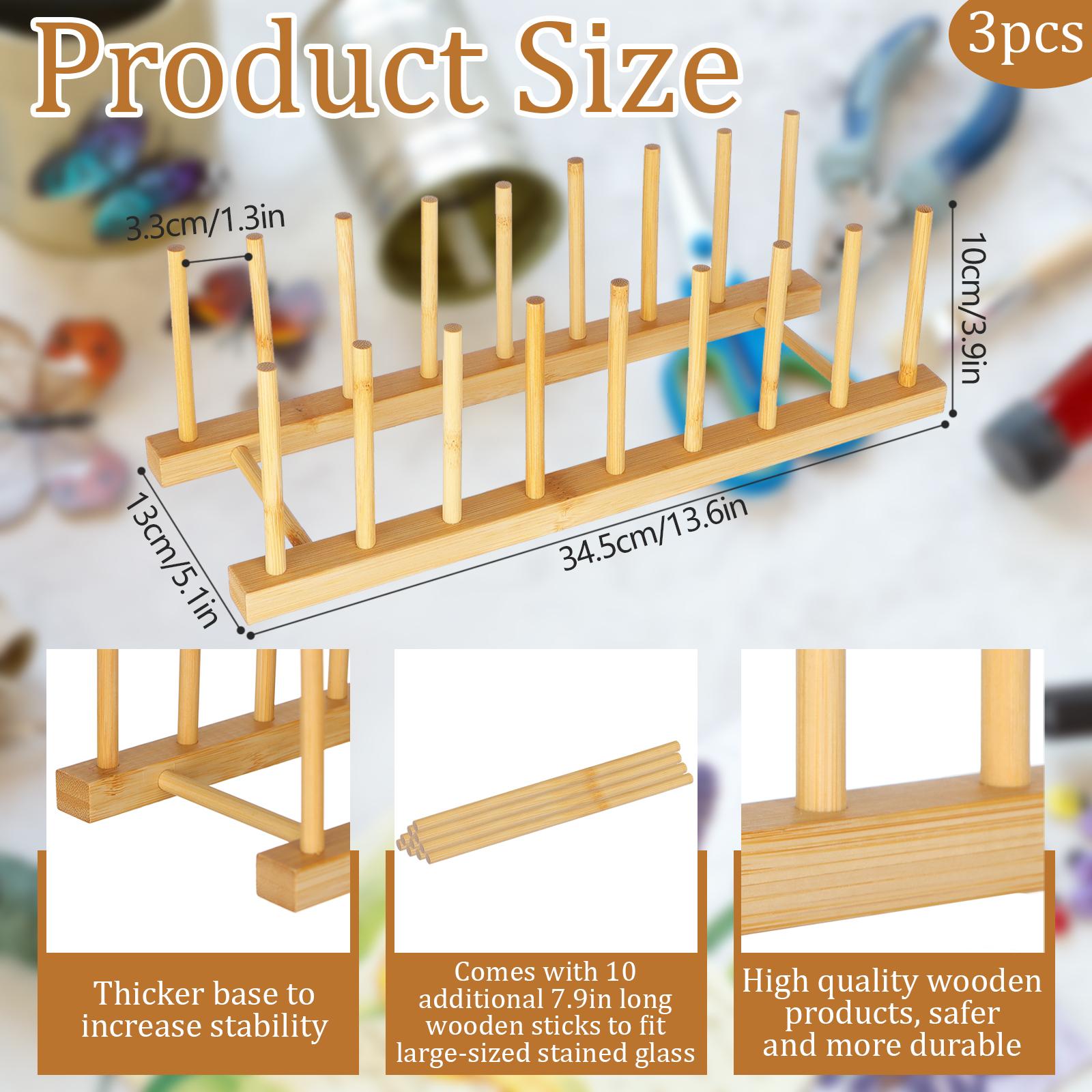 

3Pack Stained Glass Organizer Bamboo Dish Plate Rack Wooden Dish Plate Stand Stained Glass Holder Space Saving Bamboo Drying A