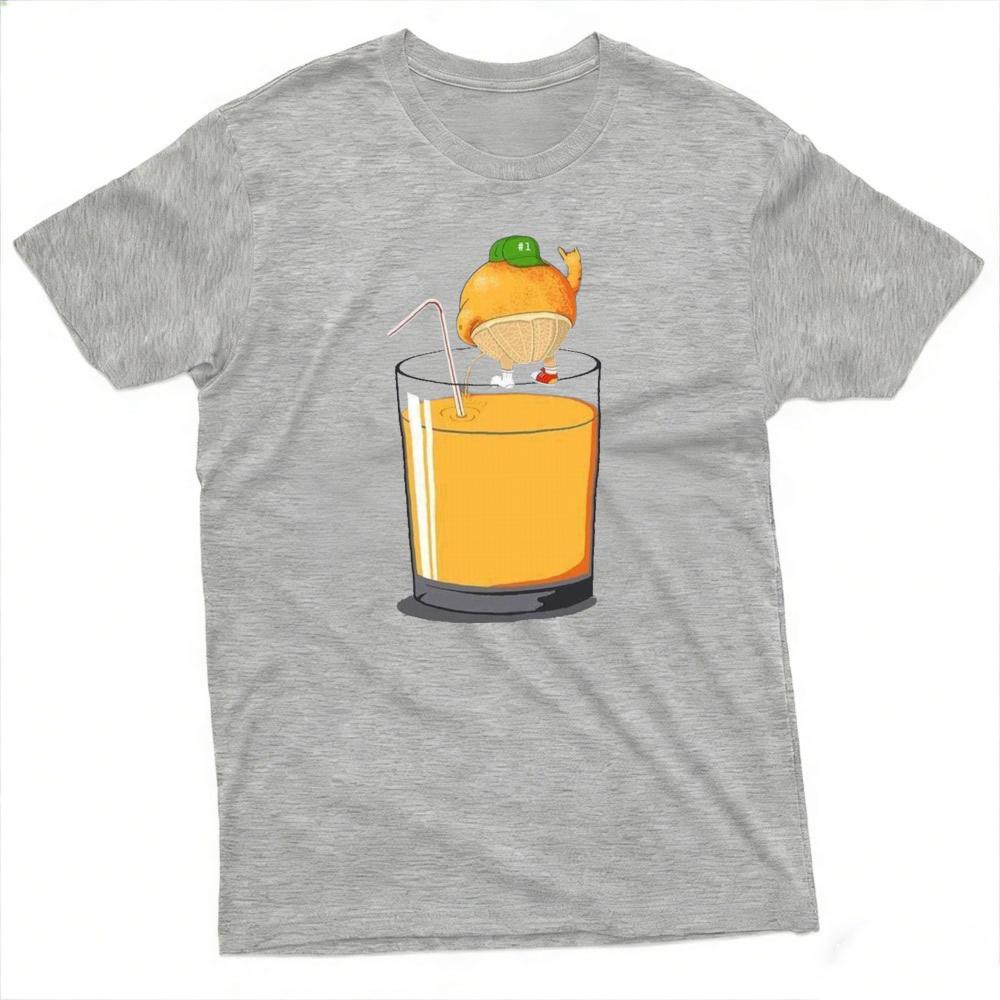 Funny Orange Fruit Drinking Orange Juice Cartoon Art Graphic T Shirt Unisex Casual Daily Wear Summer Short Sleeve Tee Tops