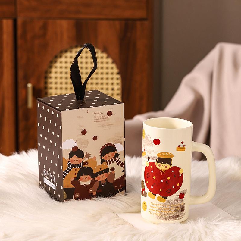 

Parent Child Time Straight Cup Cute Water Cup Ceramic Cup Spring Souvenir High Appearance Mug Gift Box Gift 301-400ml