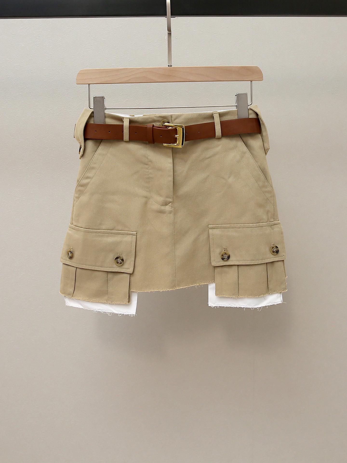 

Retro Hong Kong Style A-Line Spliced Midi Skirt Large хаки