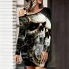 Women's One Shoulder Long Sleeve Bodycon Mini Dress, Skeleton Print Ruched Slim Fitting Party Dress