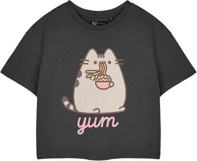 Pusheen Damen Cropped T-Shirt _ Grafisches T-Shirt Kurzarm Oberteil Optionen _ Niedliche Katze Cartoon Print Shirt Bekleidung für Damen