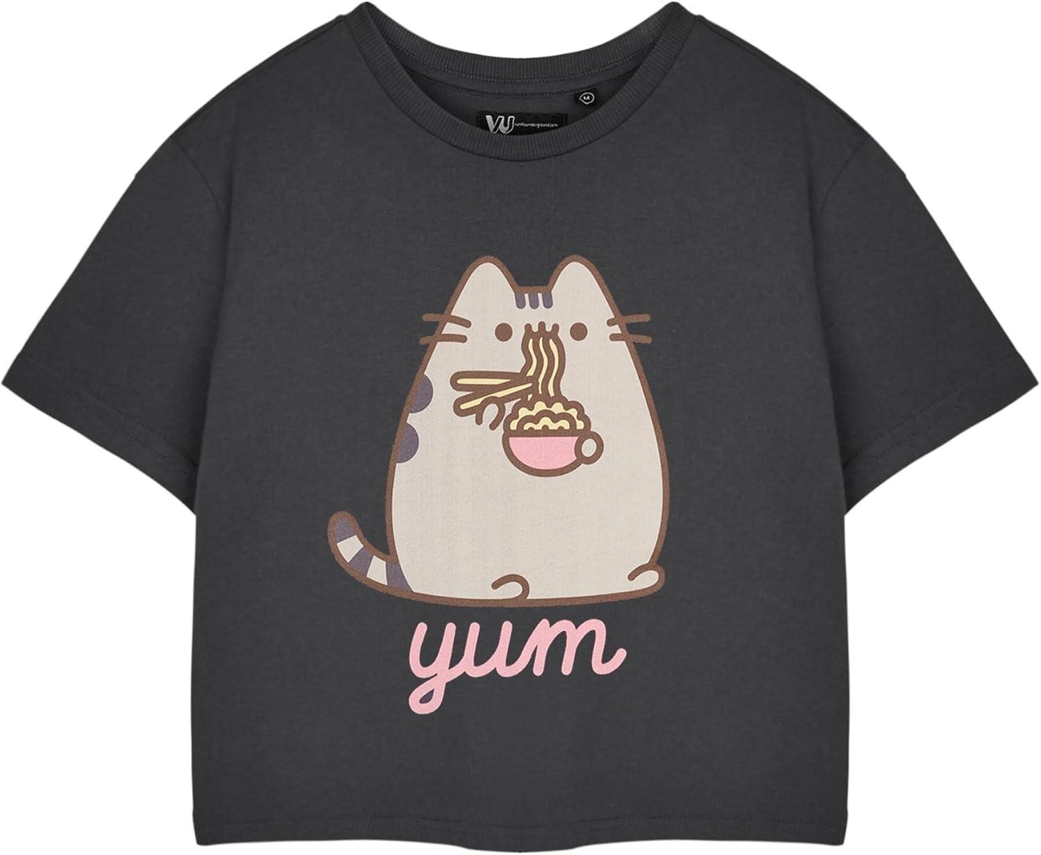 

Жіноча вкорочена футболка Pusheen _ Варіанти топа з коротким рукавом з графічним принтом _ Мила футболка з принтом мультяшного кота, одяг для жінок XXXXXL чорний