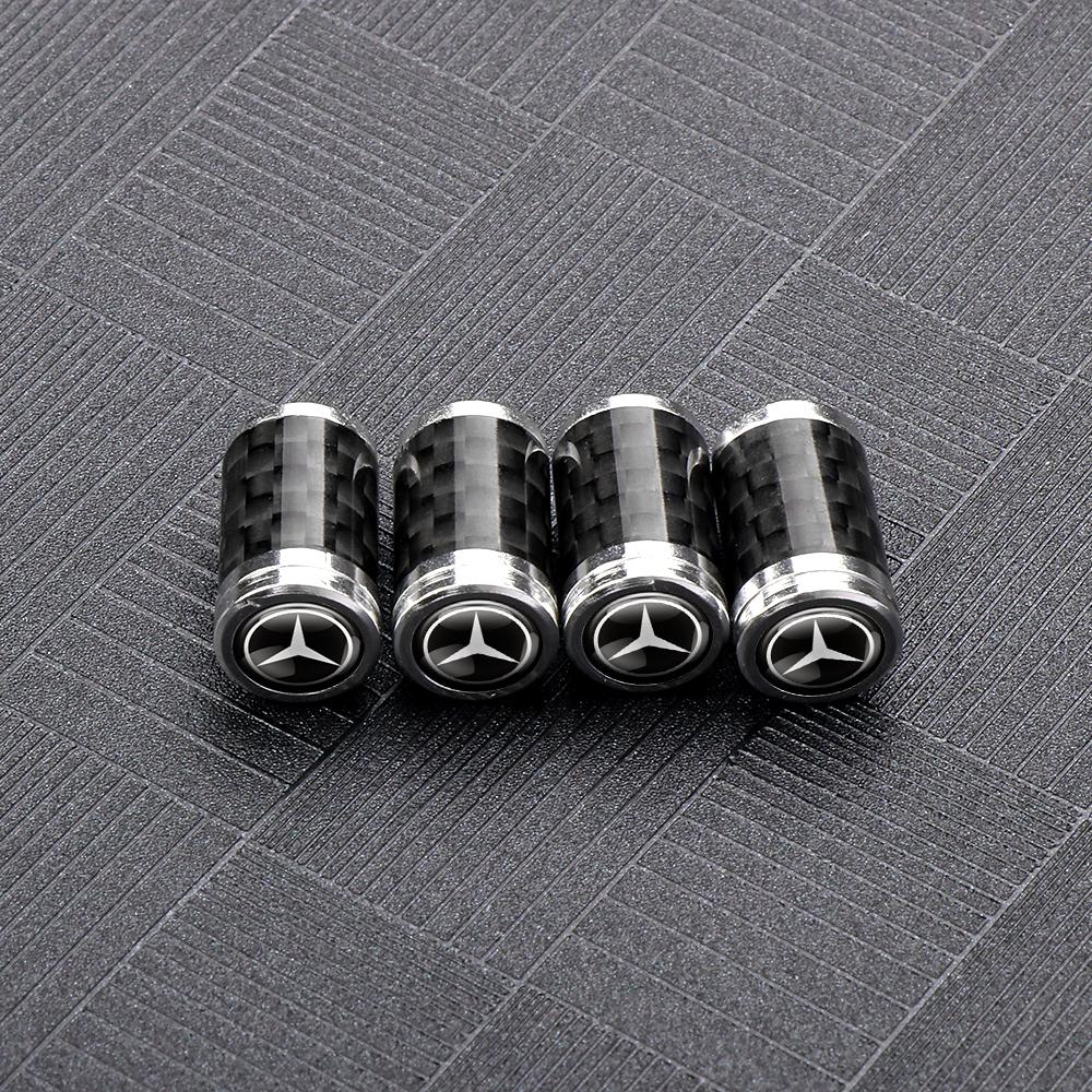 VFO1   4PCS Carbon Fiber Car Styling Wheel Tires Valve Caps Dust Covers for Mercedes Benz E C G M S Class AMG W204 W212 W176 W108 GLA
