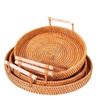 Handgeflochtenes Rattan Serviertablett mit doppelten Griffen, Mehrzweck-Snack-Brotplatte für Teeparty Küche Heimdekoration