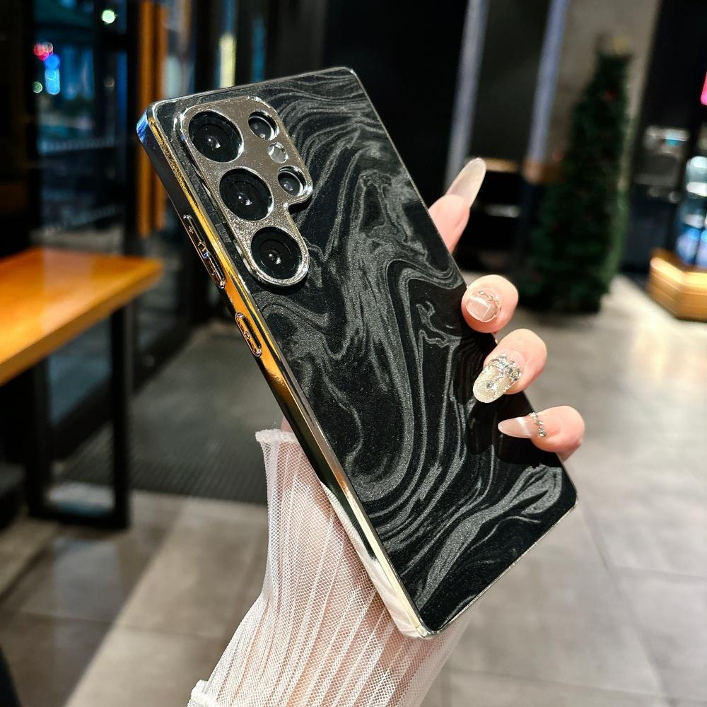Plating Soft Bumper Quicksand Textured Leather Case For Samsung Galaxy S25 Ultra S24 Plus S23 Camera Protection Silicone Cover