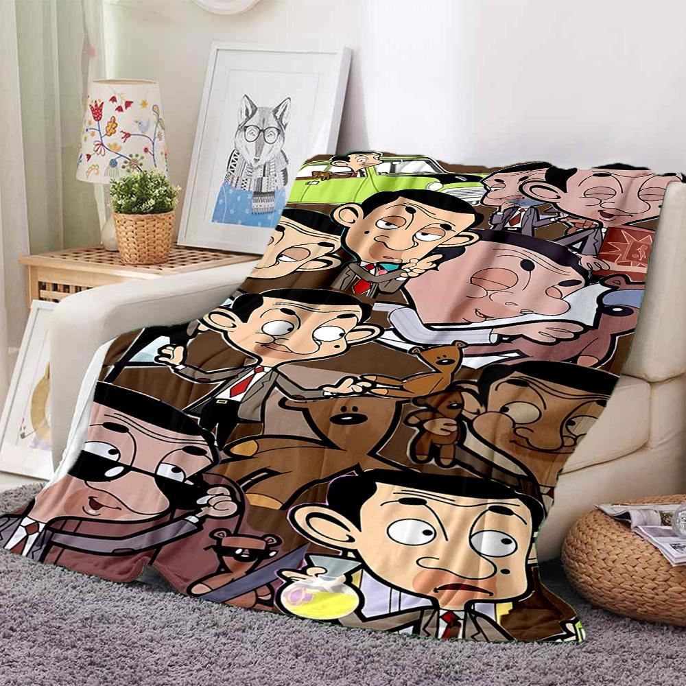 1pc Mr. Bean Adventures Flannel Throw Blanket HD Printed Lightweight Soft Warm All Season Blanket for Sofa, Bed, Travel, Camping Machine Washable