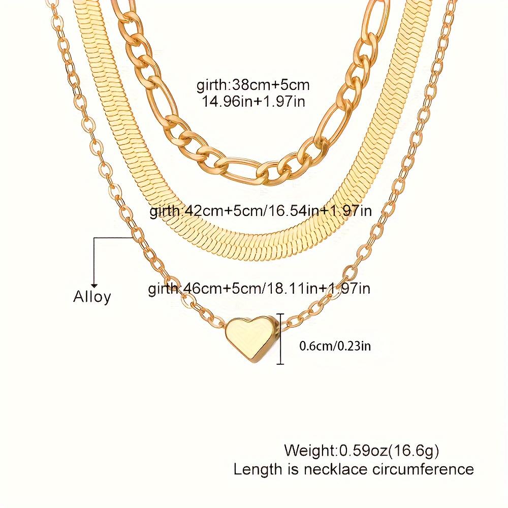 3pcs/Set European Style Elegant Layered Peach Heart Pendant Snake Chain Cuban Necklace for Women