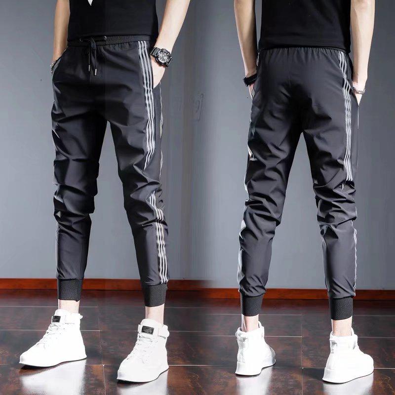 

Мужские модные полосатые спортивные штаны облегающего кроя в стиле кэжуал - Корейские укороченные брюки с манжетами M