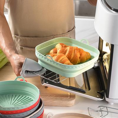 Air Fryer Silicone Basket Pot Square Foldable Airfryer Oven Baking Tray Mold Liner Reusable Oil-Free Kitchen Cooking Accessories