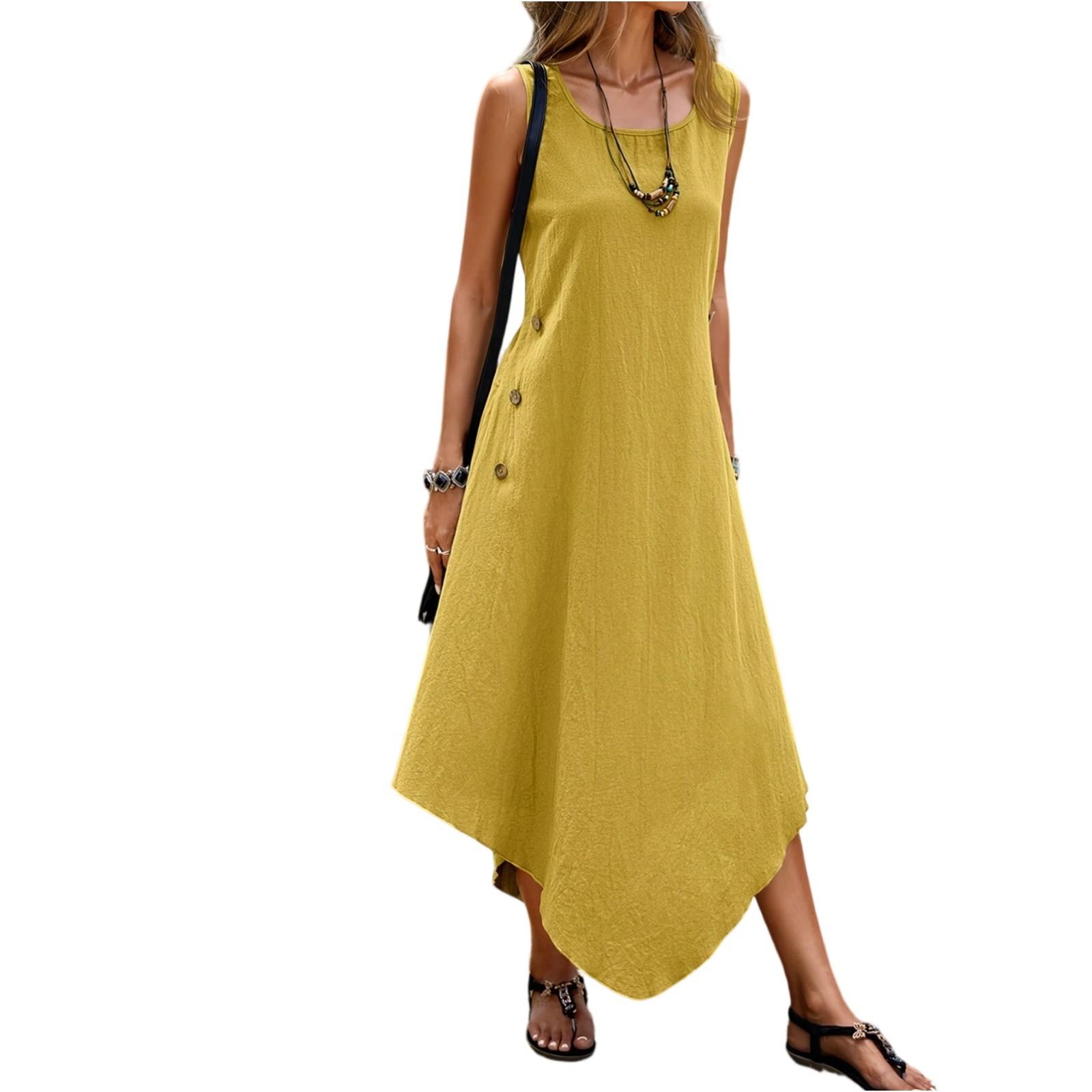 

Женские платья свободного покроя больших размеров, повседневные, однотонные, с круглым вырезом, однотонные платья XL жёлтый