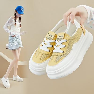 New Summer White Shoes for Female Students Breathable Thick Sole Height-enhancing Casual Street Clapper Shoes