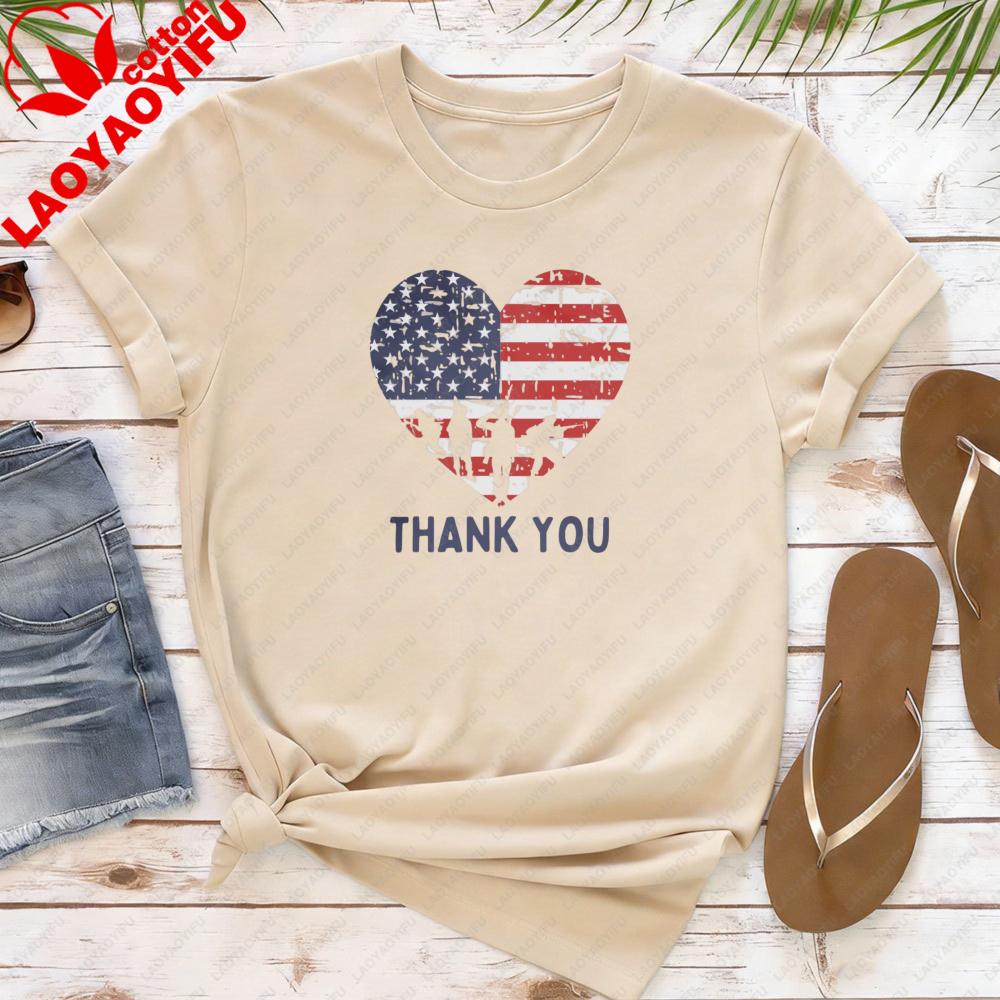 Memorial Day Shirt Thank You Shir Patriotic American Flag Tops Women Shortsleeved Clothes Army Tees Heart Memorial Day Tops