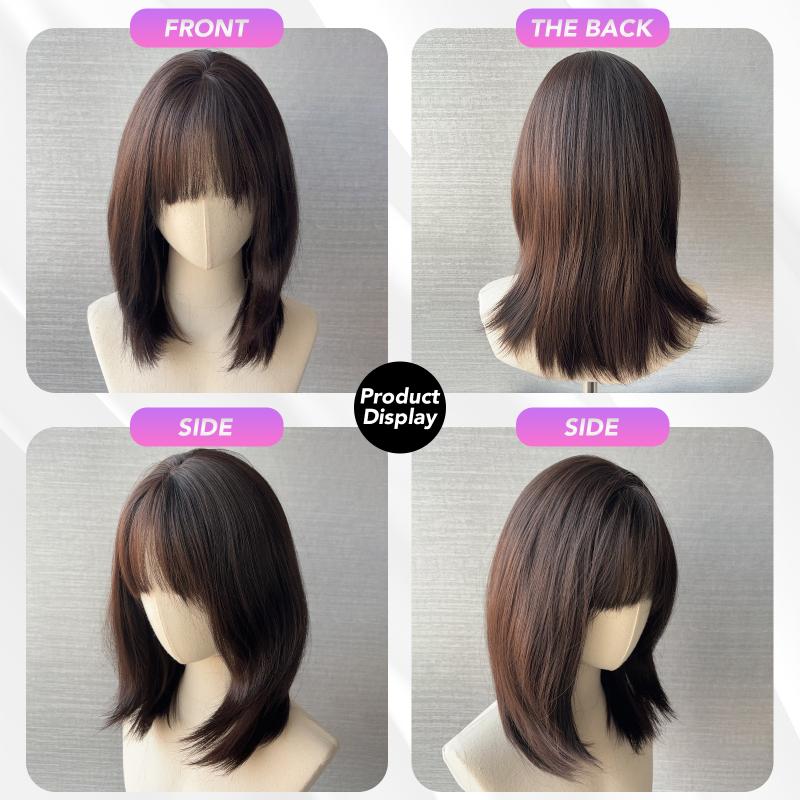 Brown Curly Wave Wigs Air Bangs 18 Inch Fiber Synthetic Heat-resistant Deep Wave Hair Sweet And Natural Party or Selfie Korean Fashion