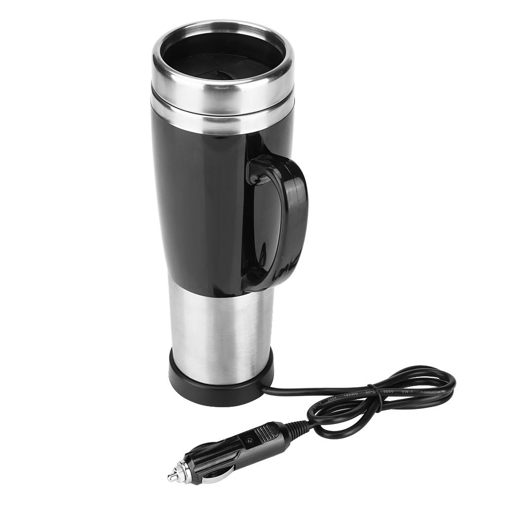 Car Electric Stainless Steel Heating Cup Coffee Tea Drinking Cup Mug Black for Winter Travel 12V