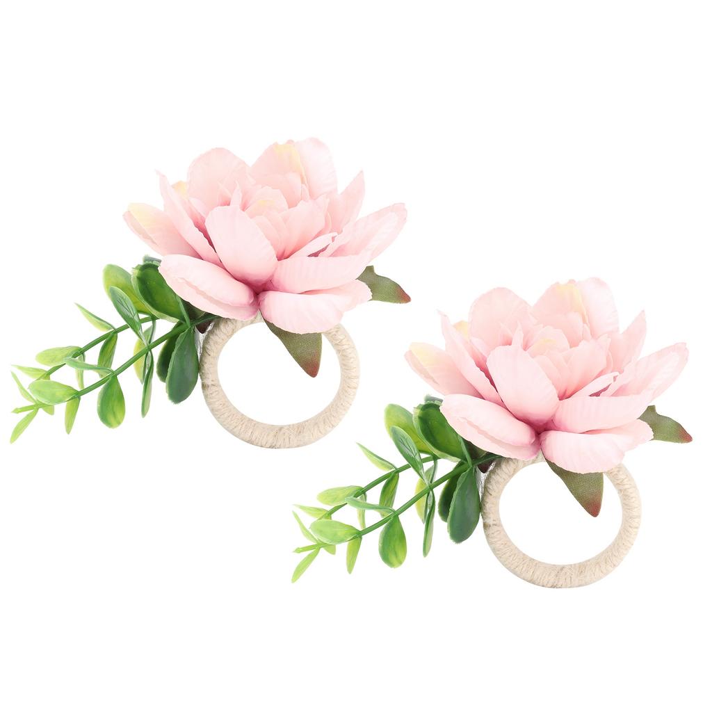 2Pcs Hemp Rope Napkin Buckle Simulation Flower Napkin Ring for Hotel Western Restaurant