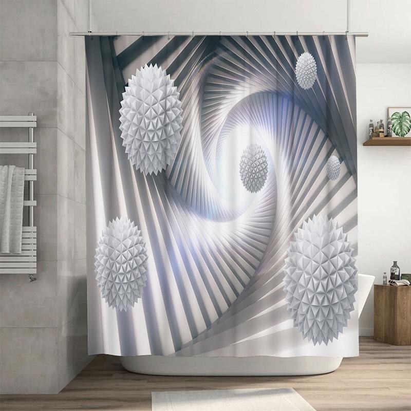

Luxury Bathroom Decor Shower Curtain With Modern Geometric Design For Home Decoration White + Silver 90x180cm