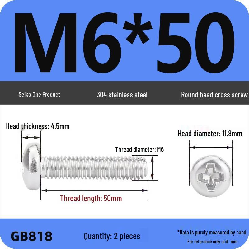 Phillips Pan Head Machine Screws, 304 Stainless Steel, Sizes M1-M10