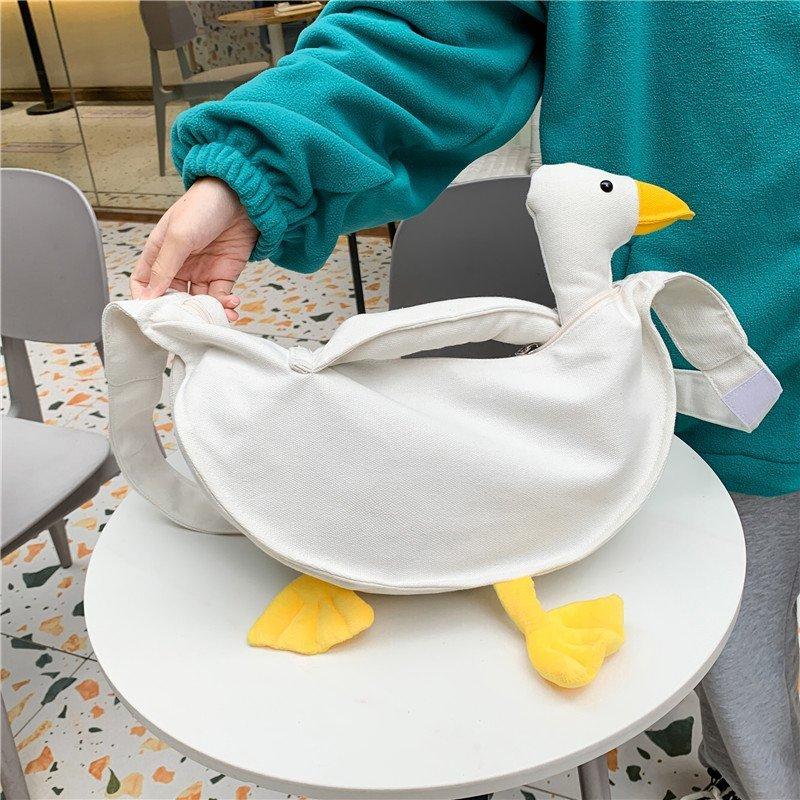 

Internet celebrity cute duck head canvas bag bag female 2025 new trendy funny cute ugly duck student crossbody shoulder bag tide білий