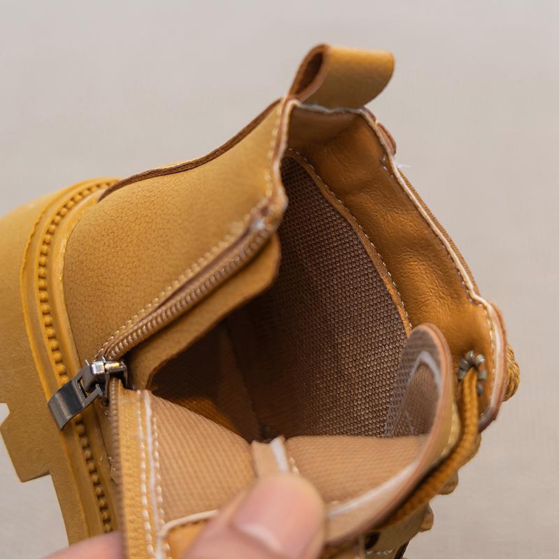 Children's Martin Boots British Style Little Girl Short Boots New Boys' Yellow Boots Versatile Winter Fleece Cotton Boots