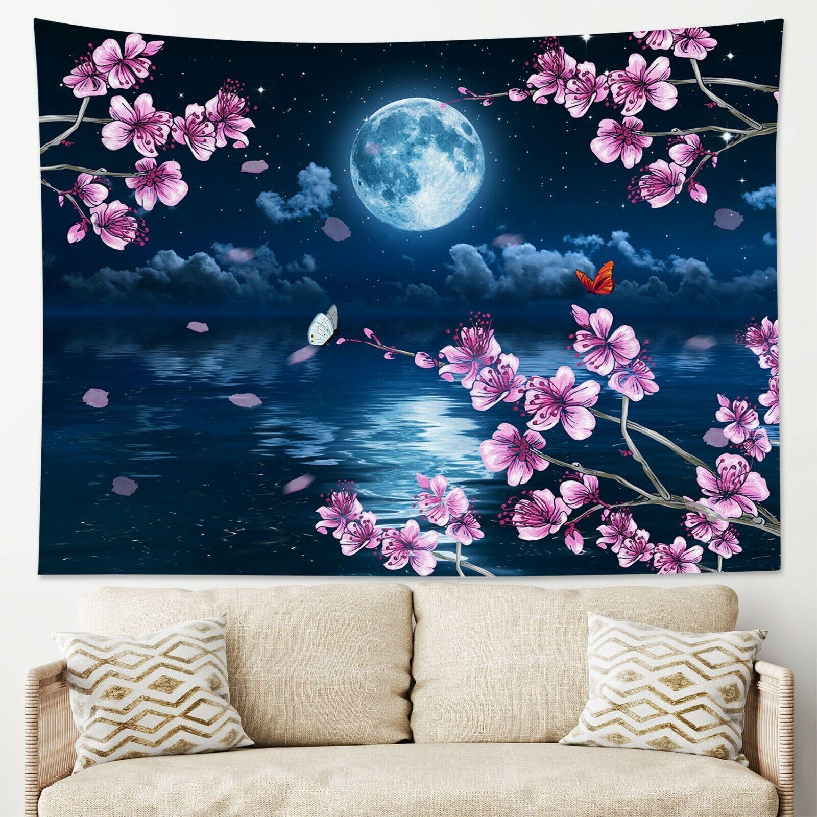 Tapestry cherry blossom moon star sea 75x100 чёрный