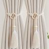 Bohemian Curtain Tiebacks Handwoven Rope with Tassels & Wood Beads Decorative Window Holdbacks for Living Room Bedroom Home Decor