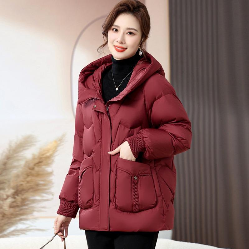 

Winter new hooded down cotton clothes women s fashion versatile casual solid color warm short coat L красный
