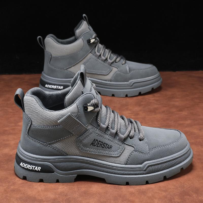 Autumn 2025 New Fashionable Workwear Boots Outdoor Trend Hiking Shoes Men's Thick Soled Gray Casual Shoes Men's  Flat Boots