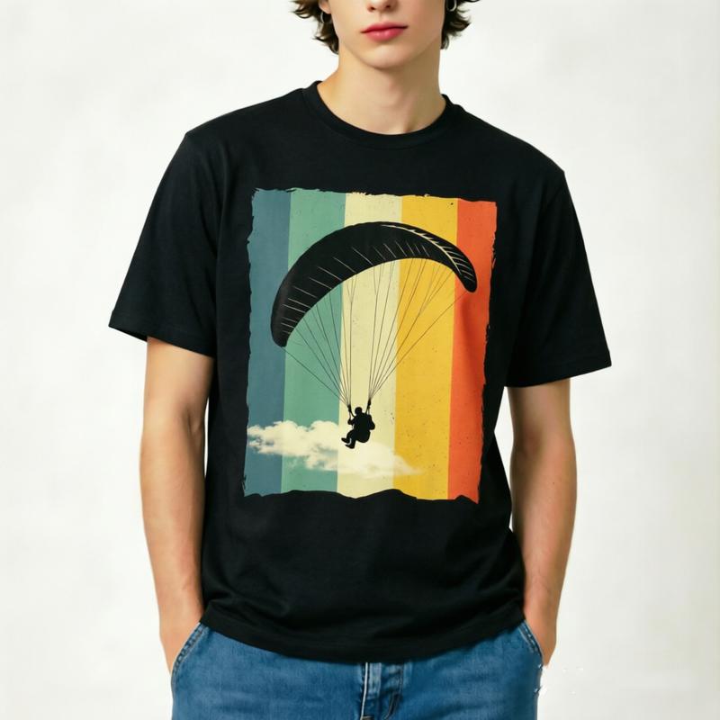 Vintage Paragliding Silhouette T Shirt Retro Distressed Graphic Tee Unisex Short Sleeve Top Sky Adventure Fans Mountain