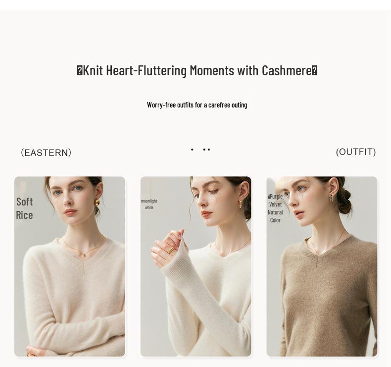Women's 100% Cashmere V-Neck Knit Sweater - Warm, Loose, Long Sleeve Pullover for Autumn/Winter