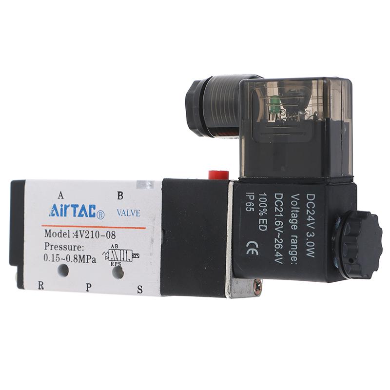 1Pc  5 Way 2 Position 1/4'' Airtac Solenoid Valve 4V210-08 DC24V