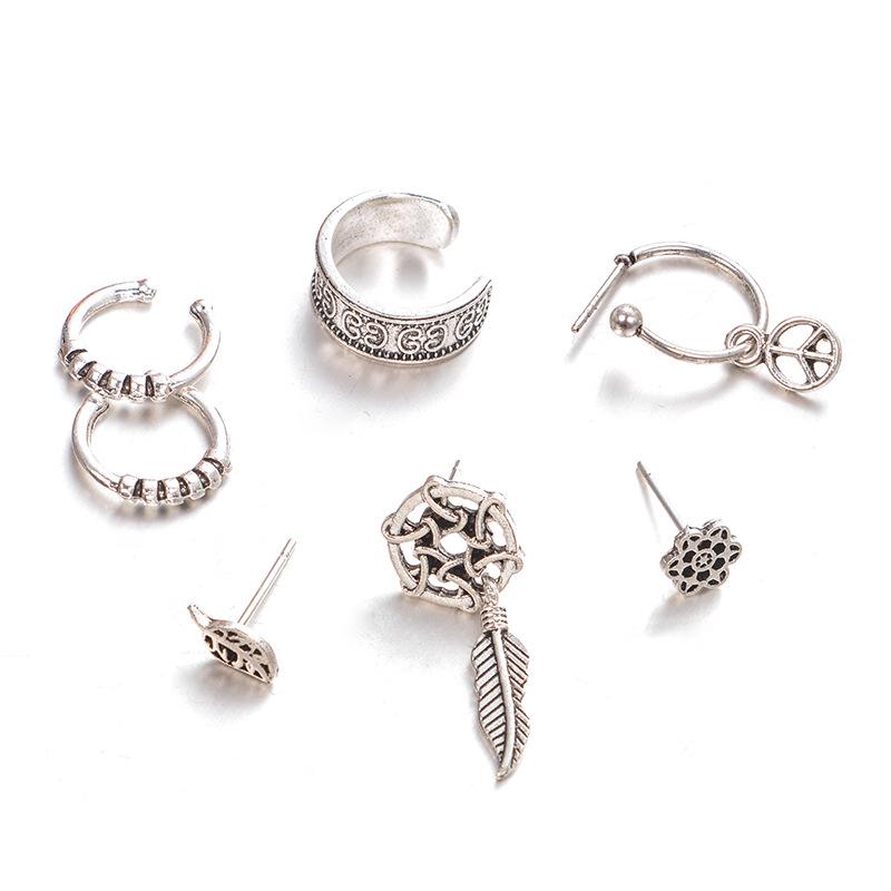 New Accessories Dream Catcher Leaf Seven-Piece Earring Set