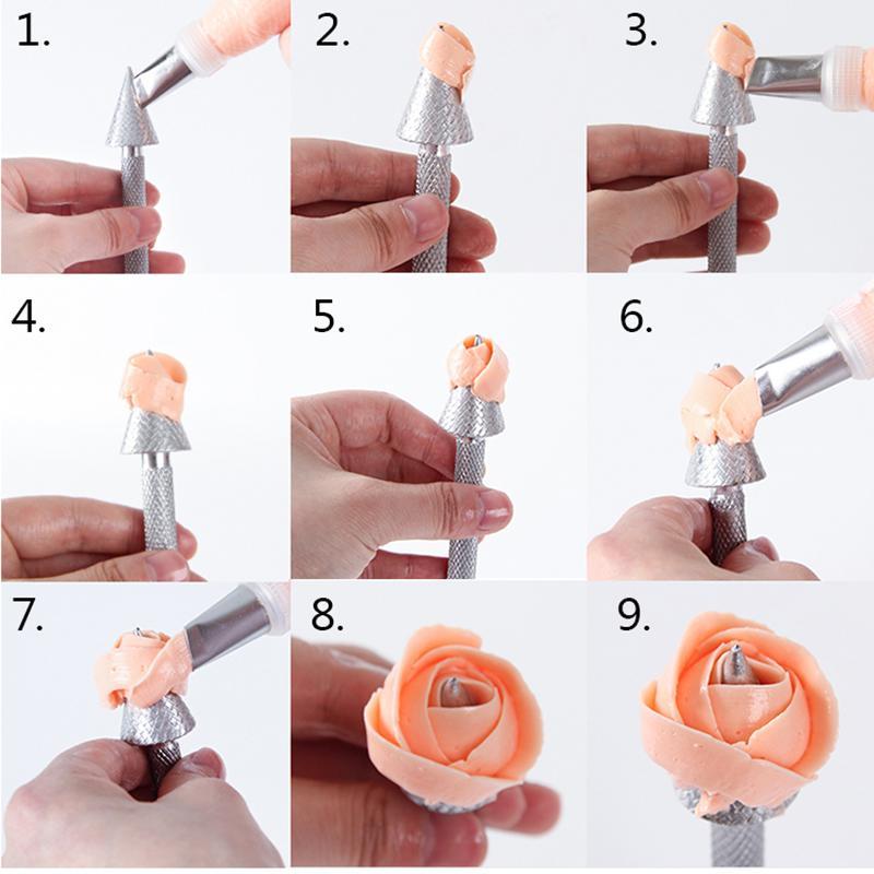 Roses Flower Holder Decoration Pastry Sticks Baking Cone Cream Tools Piping Cake Aluminum Alloy 1PC Rod