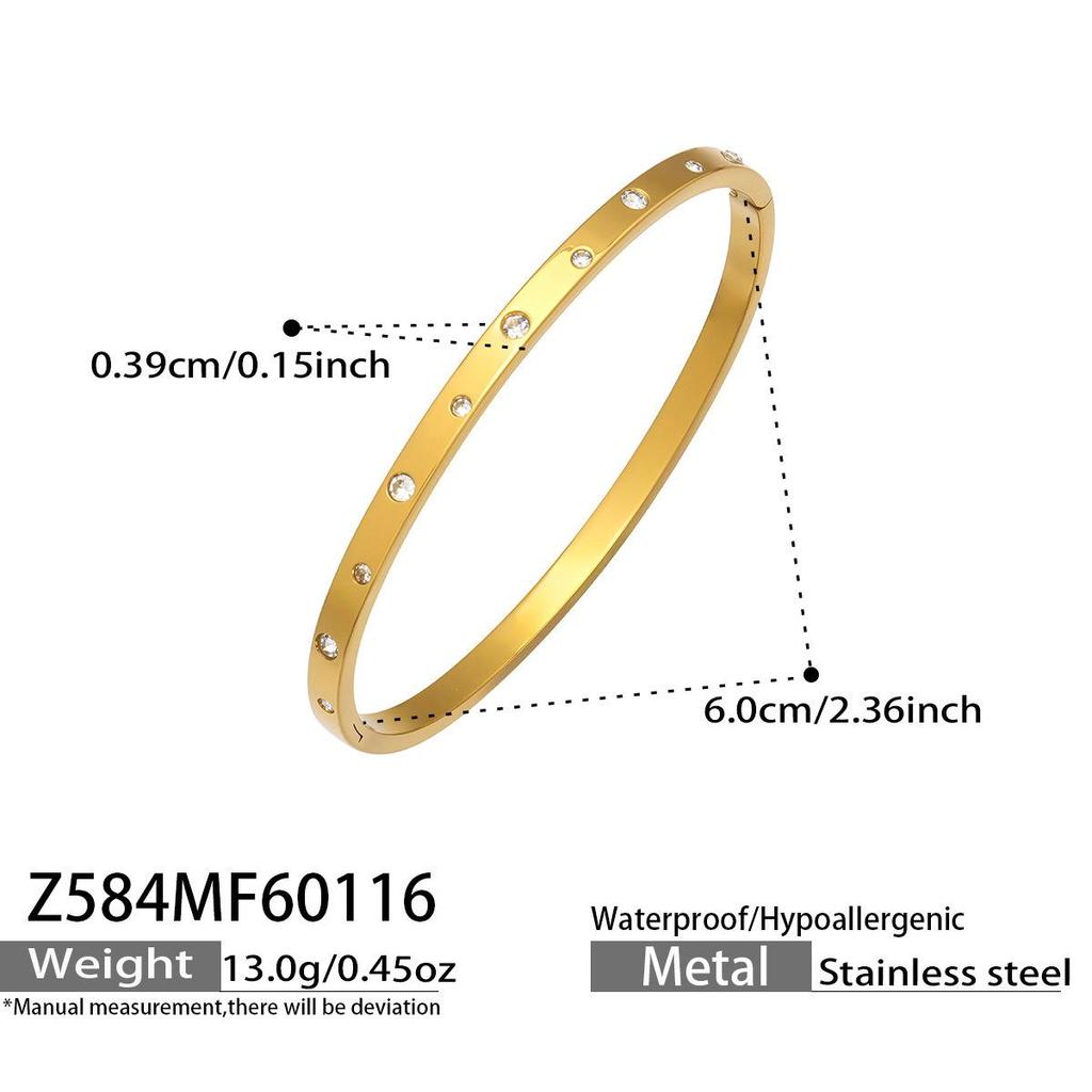 Stainless Steel Geometric Zirconia Bracelet - Chic European American Cross-Border Style Set