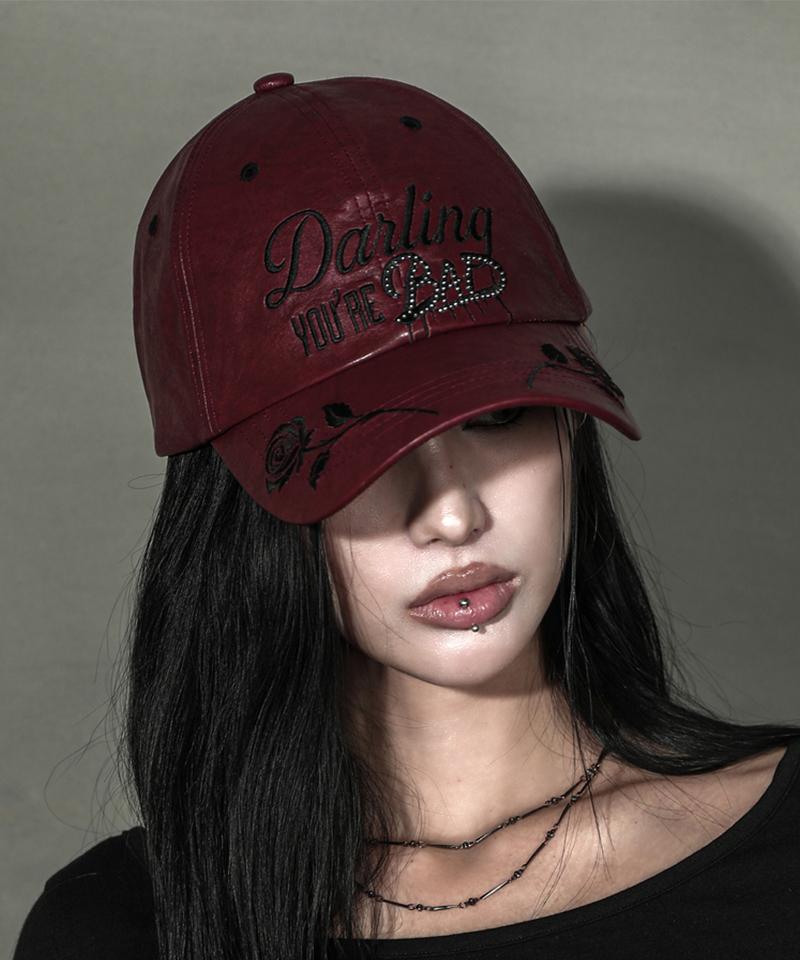 DARLING, YOU'RE BAD Dyb Leather Ball Cap #Wine