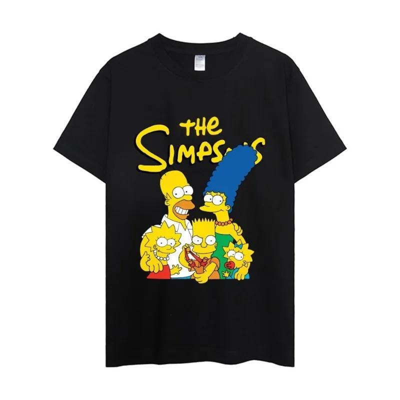 

MINISO Disney The Simpsons T Shirt Men Couple Combination Clothes Short Sleeve Collar Fashion Woman Cotton 4XL
