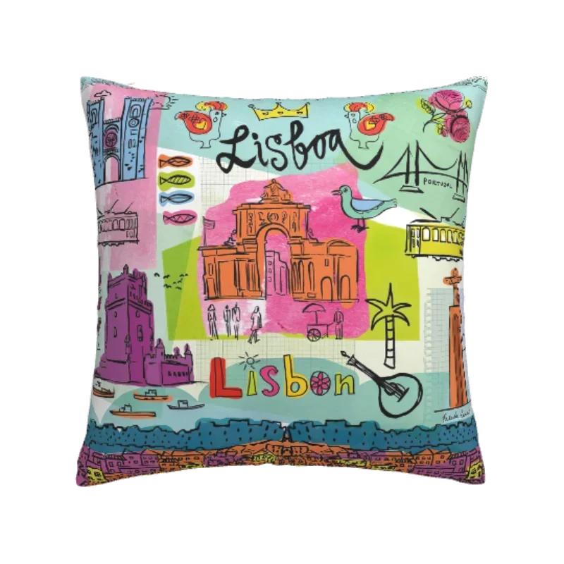 Nordic Graffiti Cushion Cover, Linen Pillow Cover, Sofa Cushion Cover Decoration 40x40 45x45 50x50 60x60, Can Be Customized