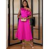 Women S One Shoulder Diagonal Collar High Waist Solid Color Pleated Midi Dress For Party Banquet