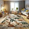 Dinosaur Decorative Rug,Jurassic Scenario Cartoon Animals in Wilderness Cloudy Sunrise Back, Quality Carpet for Bedroom Dorm and