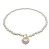 Sparkling Diamond Heart-shaped Pearl Necklace, Short Necklace, Trendy Beaded, Light Luxury and Niche Design Sense