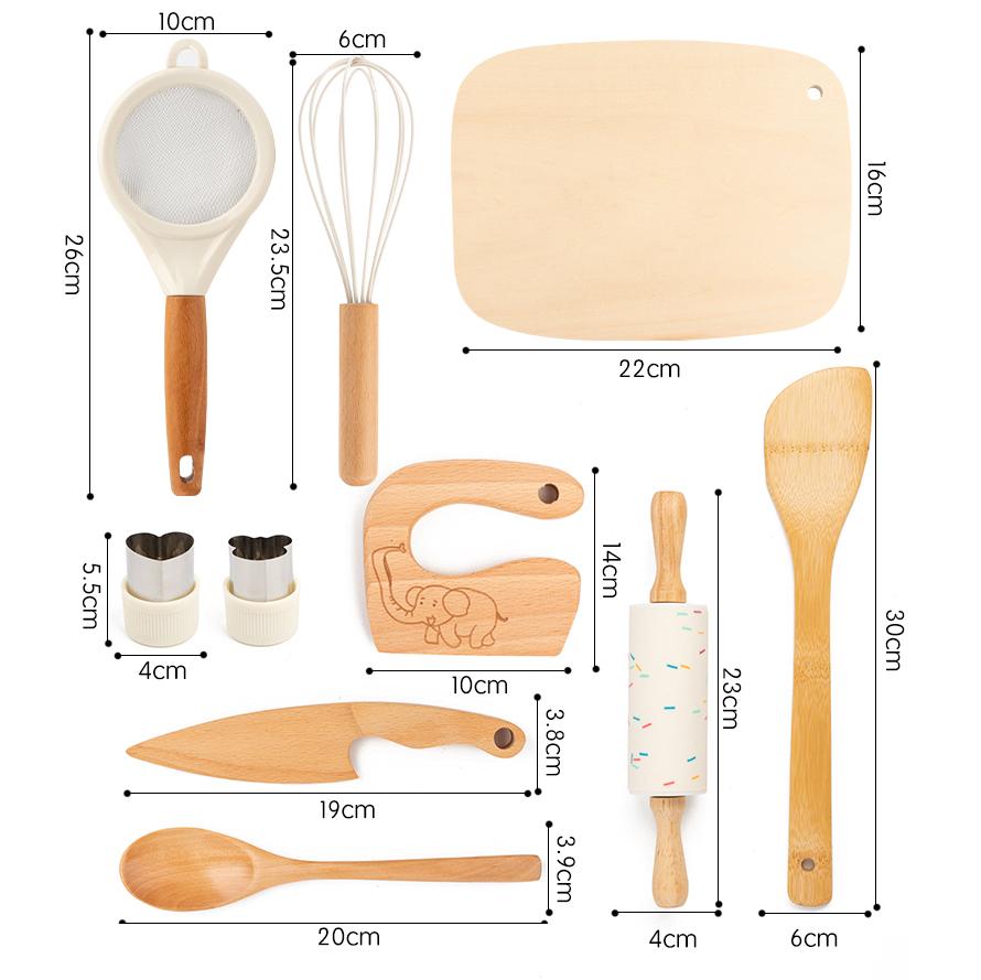 Ensemble de cuisine réel Jouets éducatifs en bois pour enfants Couteaux de sécurité Ensemble de pâtisserie Accessoires de cuisine Pour garçons filles Outils de cuisine Montessori
