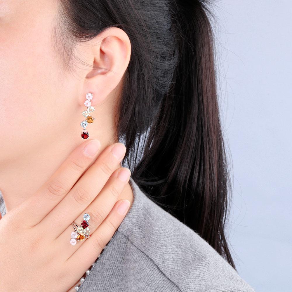 2023 Natürliche ausgefallene Farbedelsteine ​​Ring Ohrringe Schmuckset 925 Sterling Silber Edler Schmuck Damen Jubiläumsfeier Geburtstagsgeschenk