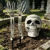 Wiederverwendbare Feierartikel Realistischer Skelettkopf-Pfahl, Gruseliger Halloween-Totenkopf-Hand-Pfahl für Außenbereich im Garten, Rasen-Dekorationsschild für Garten Friedhof